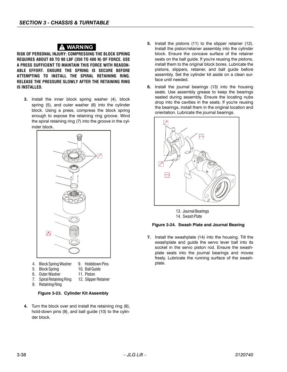 Cylinder kit assembly -38, Swash plate and journal bearing -38 | JLG 800A_AJ ANSI Service Manual User Manual | Page 94 / 464