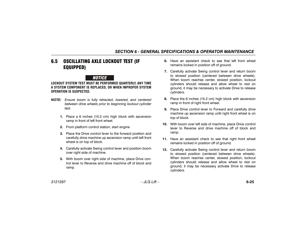 5 oscillating axle lockout test (if equipped), 5 oscillating axle lockout test, If equipped) -25 | JLG 660SJ Operator Manual User Manual | Page 111 / 118