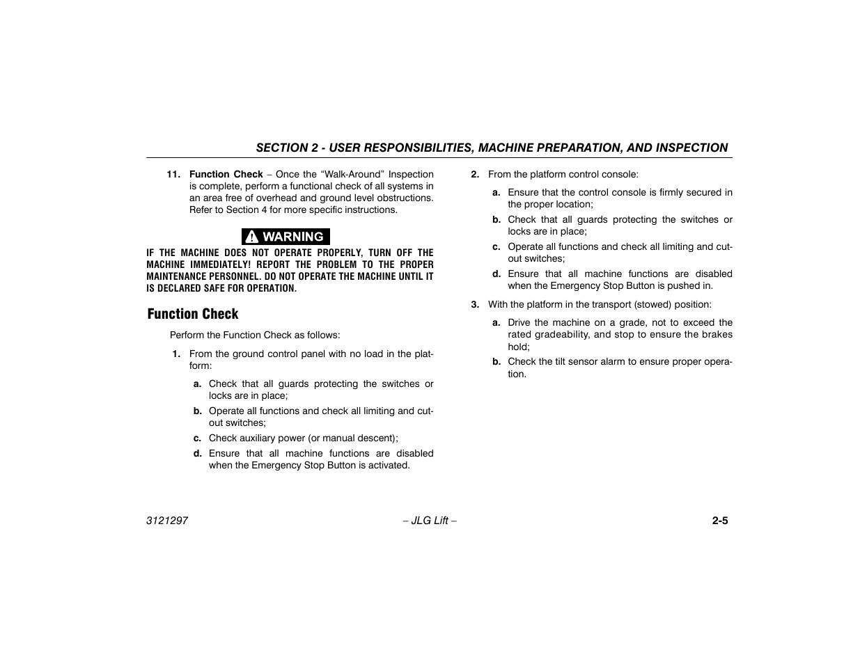 Function check, Function check -5 | JLG 660SJ Operator Manual User Manual | Page 25 / 118