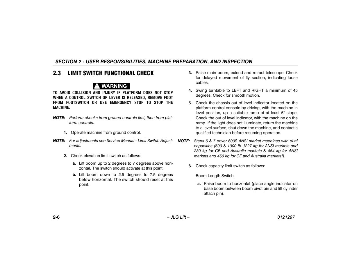 3 limit switch functional check, 3 limit switch functional check -6 | JLG 660SJ Operator Manual User Manual | Page 26 / 118