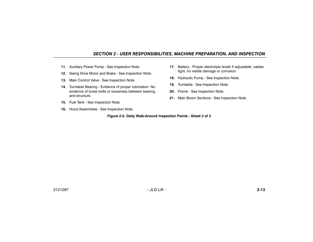 Daily walk-around inspection points, Sheet 2 of 2 -13 | JLG 660SJ Operator Manual User Manual | Page 33 / 118