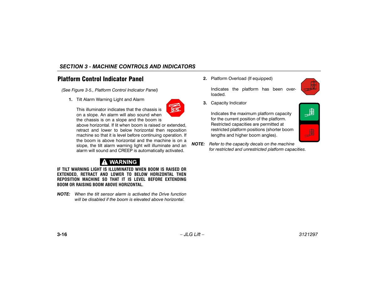 Platform control indicator panel, Platform control indicator panel -16 | JLG 660SJ Operator Manual User Manual | Page 50 / 118