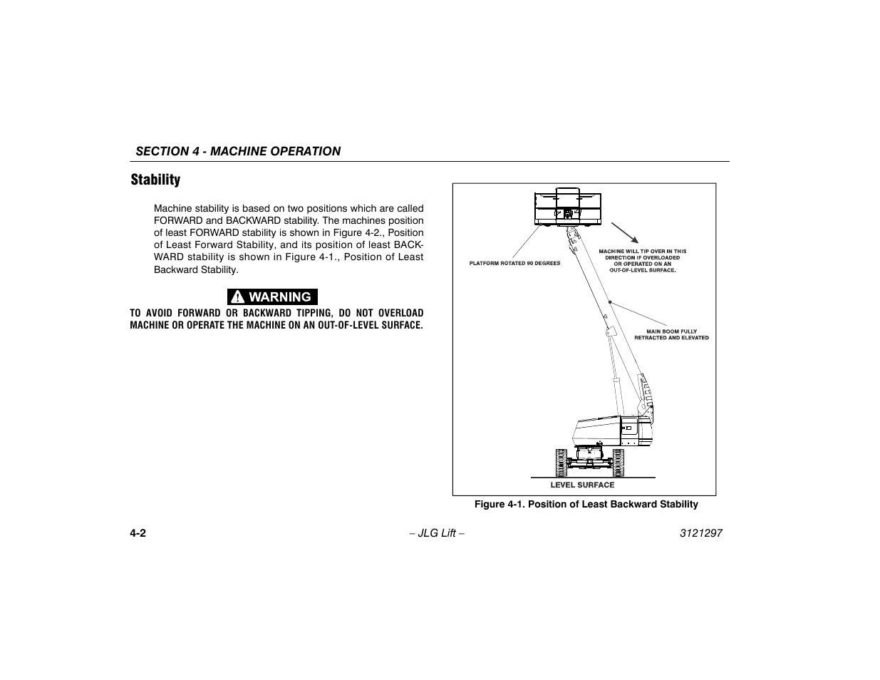 Stability, Stability -2, Position of least backward stability -2 | JLG 660SJ Operator Manual User Manual | Page 56 / 118