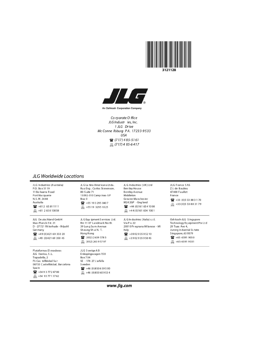 JLG M450 ANSI Parts Manual User Manual | Page 266 / 266