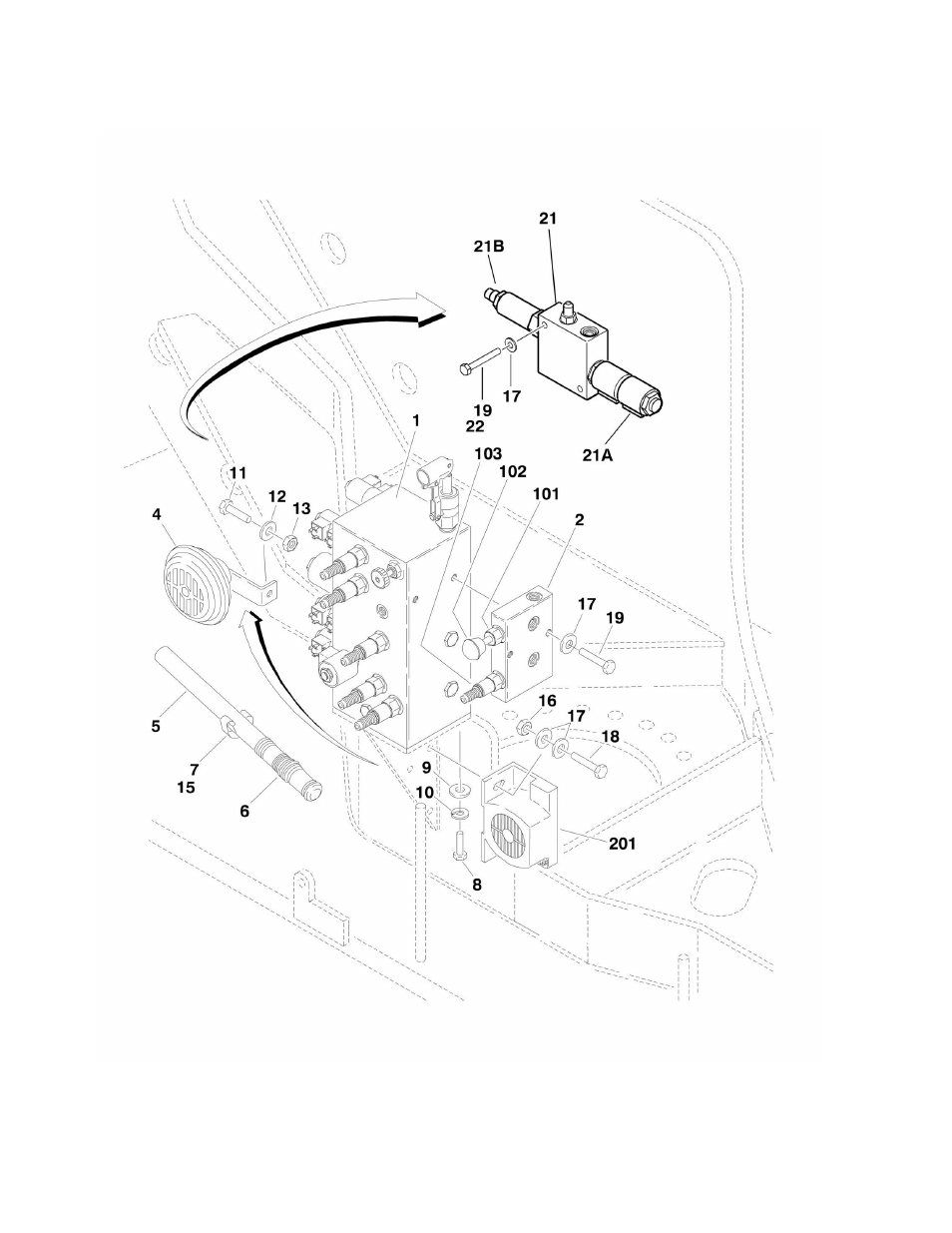 Figure 2-1. valves and horn installations | JLG M450 ANSI Parts Manual User Manual | Page 54 / 266
