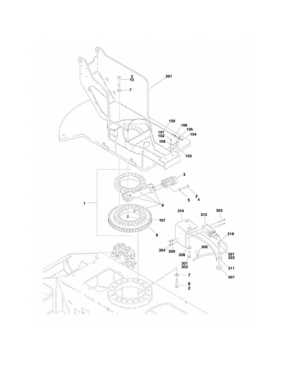 Figure 2-3. turntable and swing drive installation | JLG M450 ANSI Parts Manual User Manual | Page 62 / 266