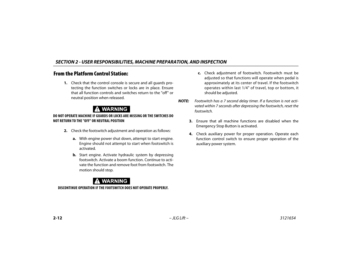 From the platform control station, From the platform control station: -12 | JLG 740AJ Operator Manual User Manual | Page 38 / 130