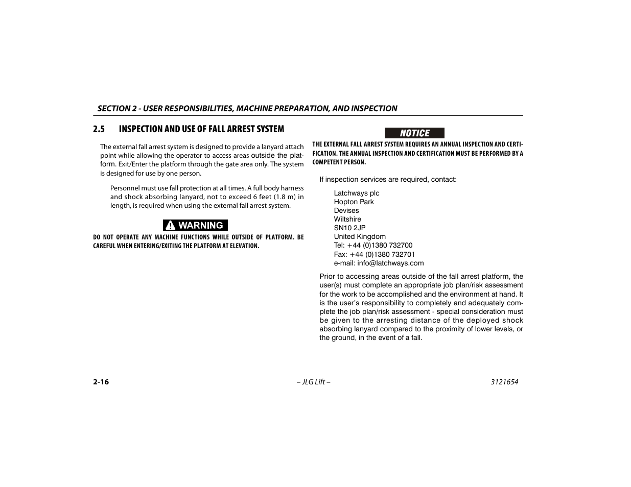 5 inspection and use of fall arrest system, Inspection and use of fall arrest system -16 | JLG 740AJ Operator Manual User Manual | Page 42 / 130