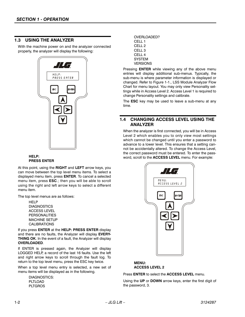 3 using the analyzer, 4 changing access level using the analyzer, Using the analyzer -2 | Changing access level using the analyzer -2 | JLG LSS Boom User Manual | Page 12 / 68