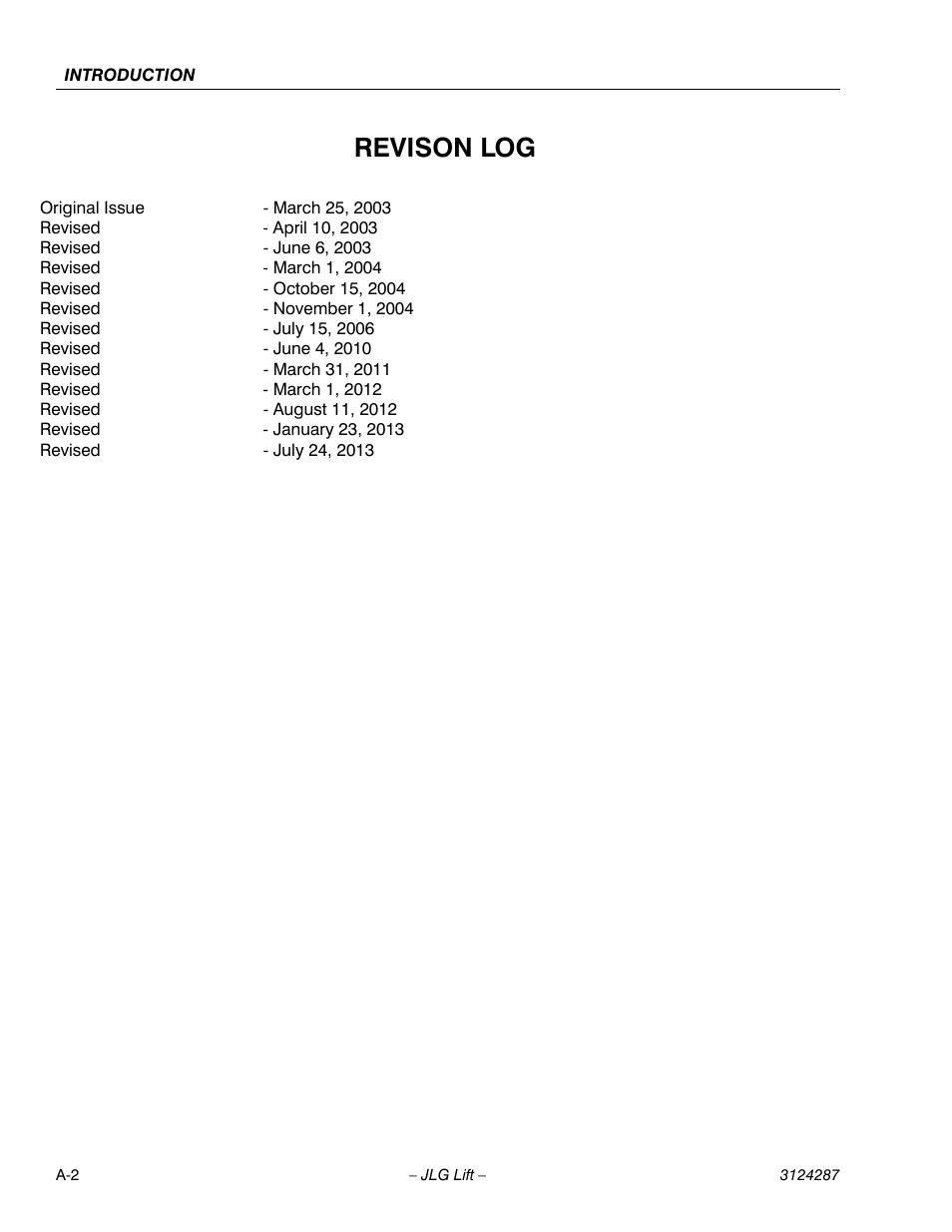 Revison log | JLG LSS Boom User Manual | Page 4 / 68