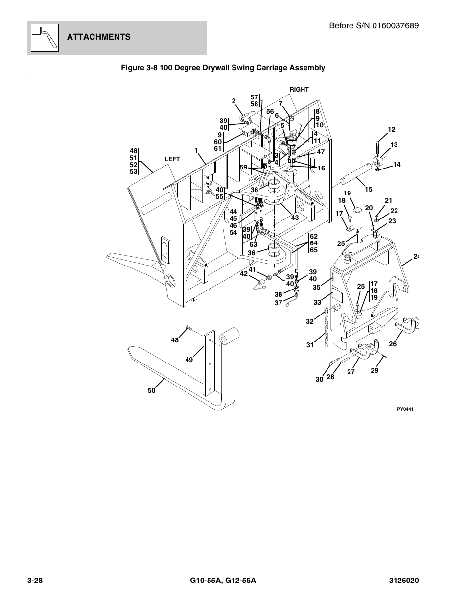 100 degree drywall swing carriage assembly -28 | JLG G12-55A Parts Manual User Manual | Page 100 / 728