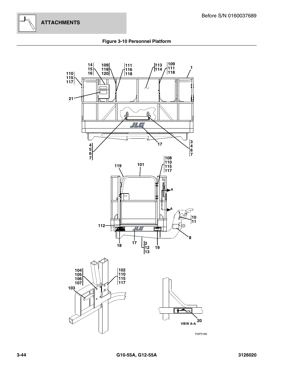 Figure 3-10 personnel platform, Personnel platform -44 | JLG G12-55A Parts Manual User Manual | Page 116 / 728