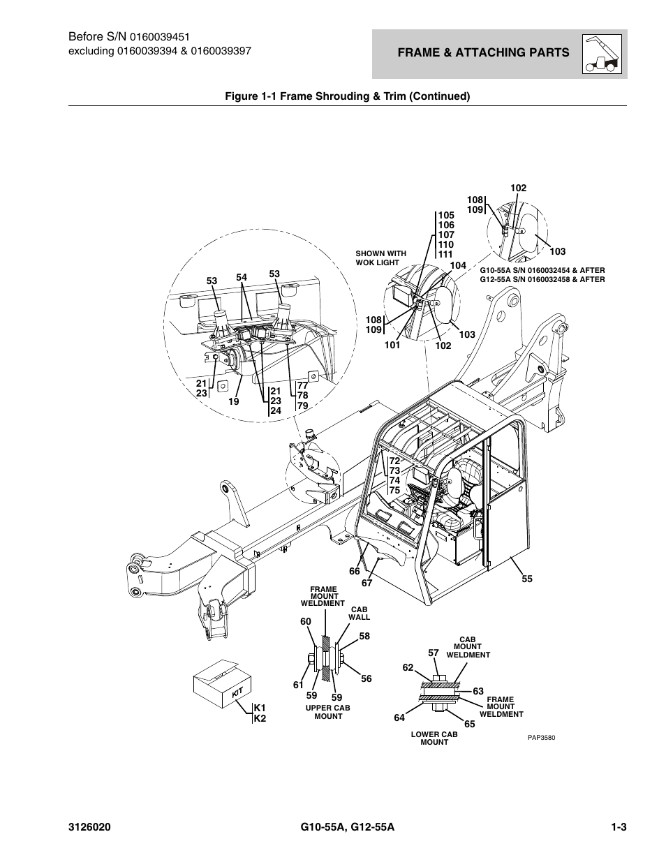 Frame & attaching parts, Before s/n | JLG G12-55A Parts Manual User Manual | Page 13 / 728