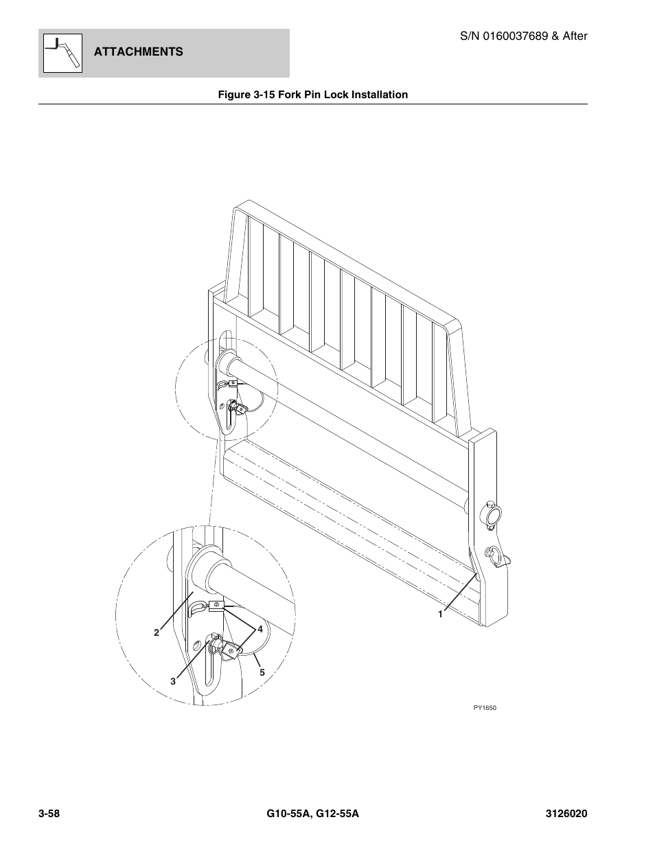 Figure 3-15 fork pin lock installation, Fork pin lock installation -58 | JLG G12-55A Parts Manual User Manual | Page 130 / 728