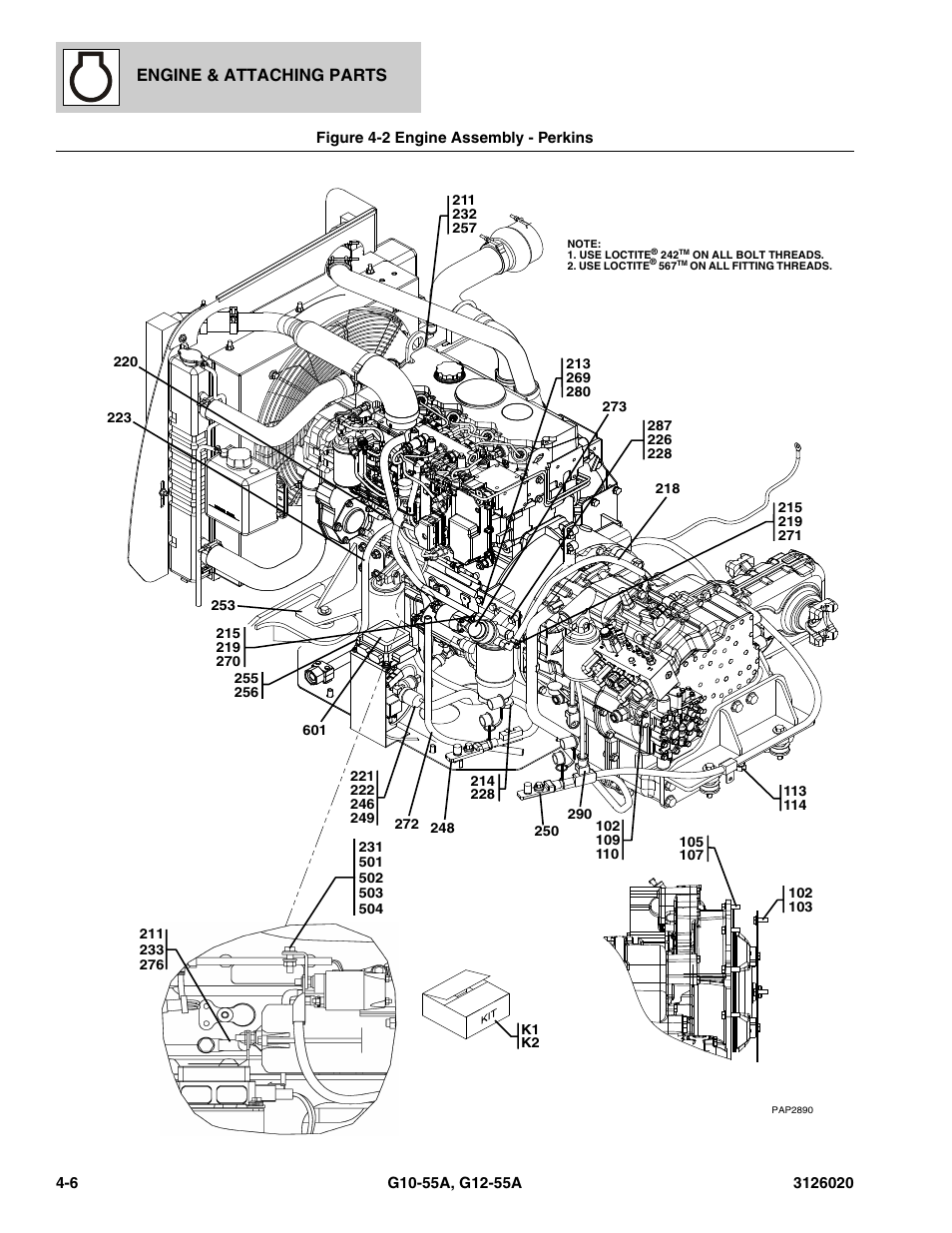 Figure 4-2 engine assembly - perkins, Engine assembly - perkins -6, Engine & attaching parts | JLG G12-55A Parts Manual User Manual | Page 154 / 728