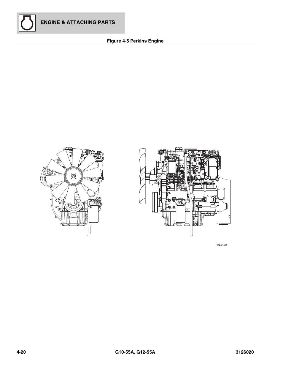 Figure 4-5 perkins engine, Perkins engine -20, 55a) , (see figure 4-5 for details) | JLG G12-55A Parts Manual User Manual | Page 168 / 728