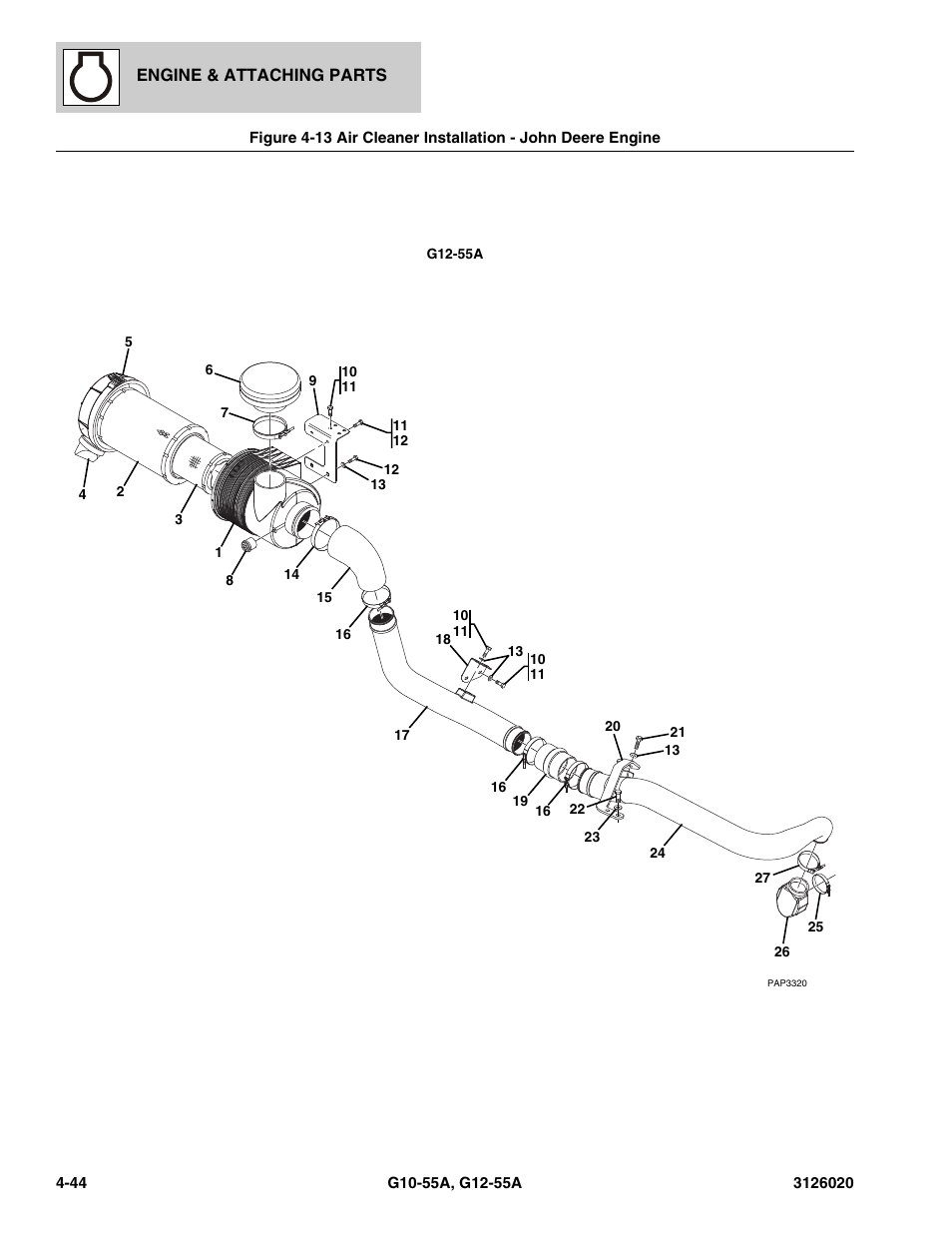 Air cleaner installation - john deere engine -44 | JLG G12-55A Parts Manual User Manual | Page 192 / 728