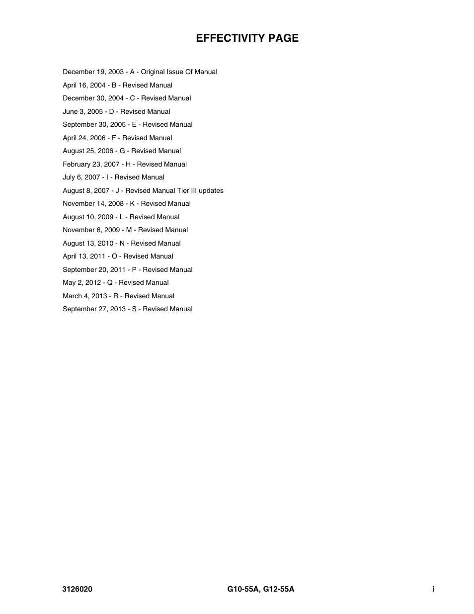 Effectivity page | JLG G12-55A Parts Manual User Manual | Page 3 / 728