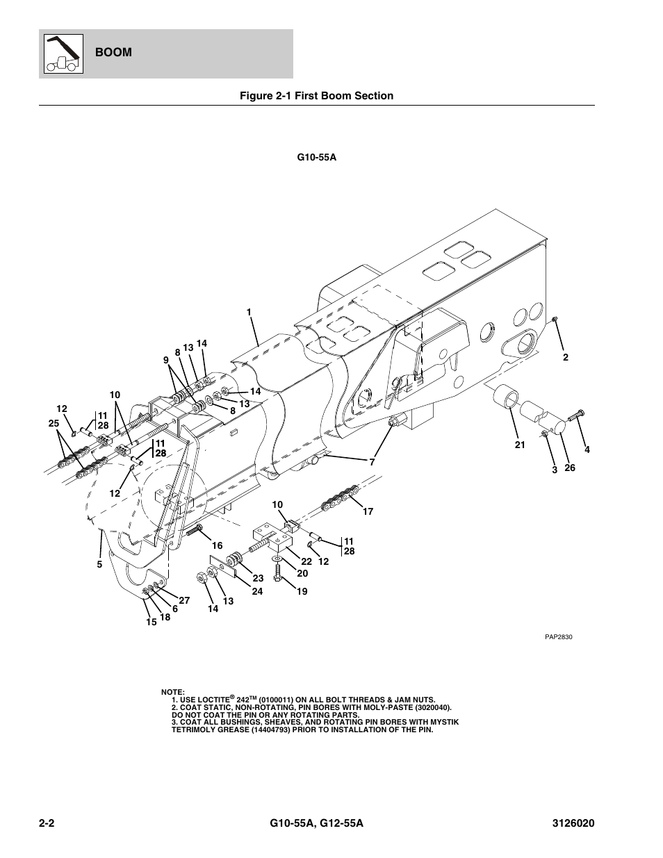 Figure 2-1 first boom section, First boom section -2, Boom | JLG G12-55A Parts Manual User Manual | Page 30 / 728