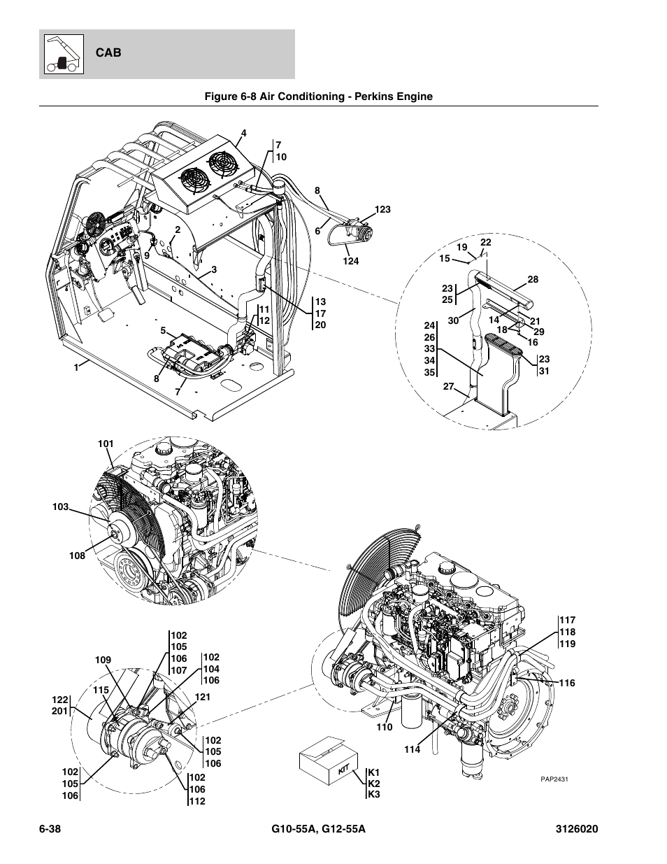 Figure 6-8 air conditioning - perkins engine, Air conditioning - perkins engine -38 | JLG G12-55A Parts Manual User Manual | Page 306 / 728