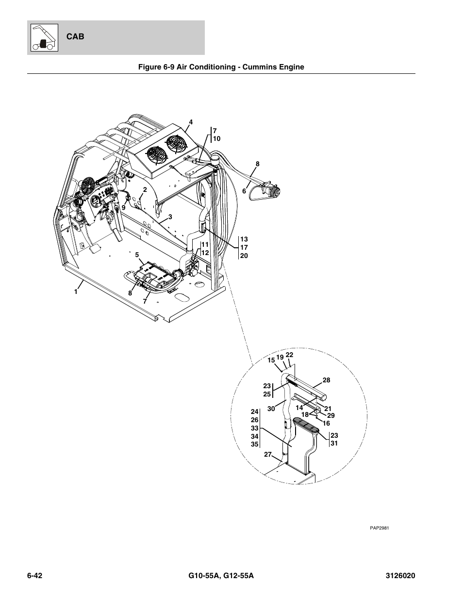 Figure 6-9 air conditioning - cummins engine, Air conditioning - cummins engine -42 | JLG G12-55A Parts Manual User Manual | Page 310 / 728