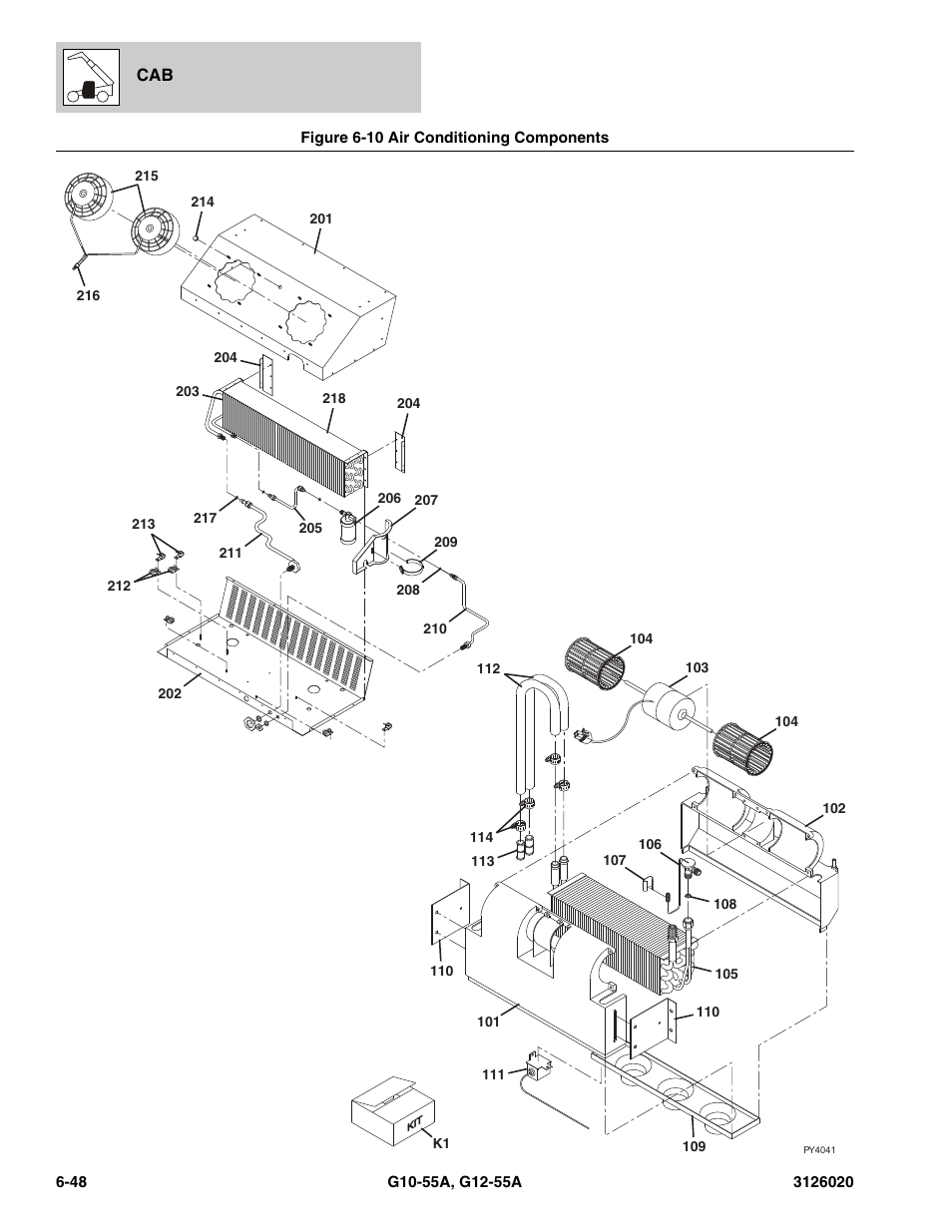 Figure 6-10 air conditioning components, Air conditioning components -48, Verhead condensor, (see figure 6-10 for details) | Er, (see figure 6-10 for details) | JLG G12-55A Parts Manual User Manual | Page 316 / 728