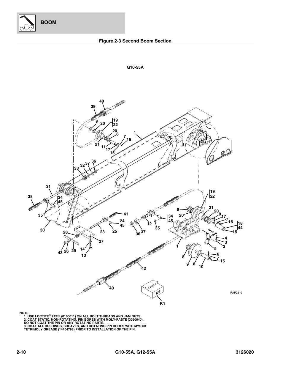 Figure 2-3 second boom section, Second boom section -10, Section, (see figure 2-3 for details) | Figure 2-3 | JLG G12-55A Parts Manual User Manual | Page 38 / 728