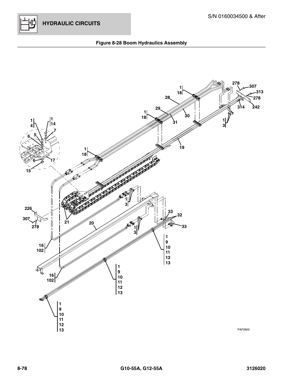 Figure 8-28 boom hydraulics assembly, Boom hydraulics assembly -78 | JLG G12-55A Parts Manual User Manual | Page 414 / 728