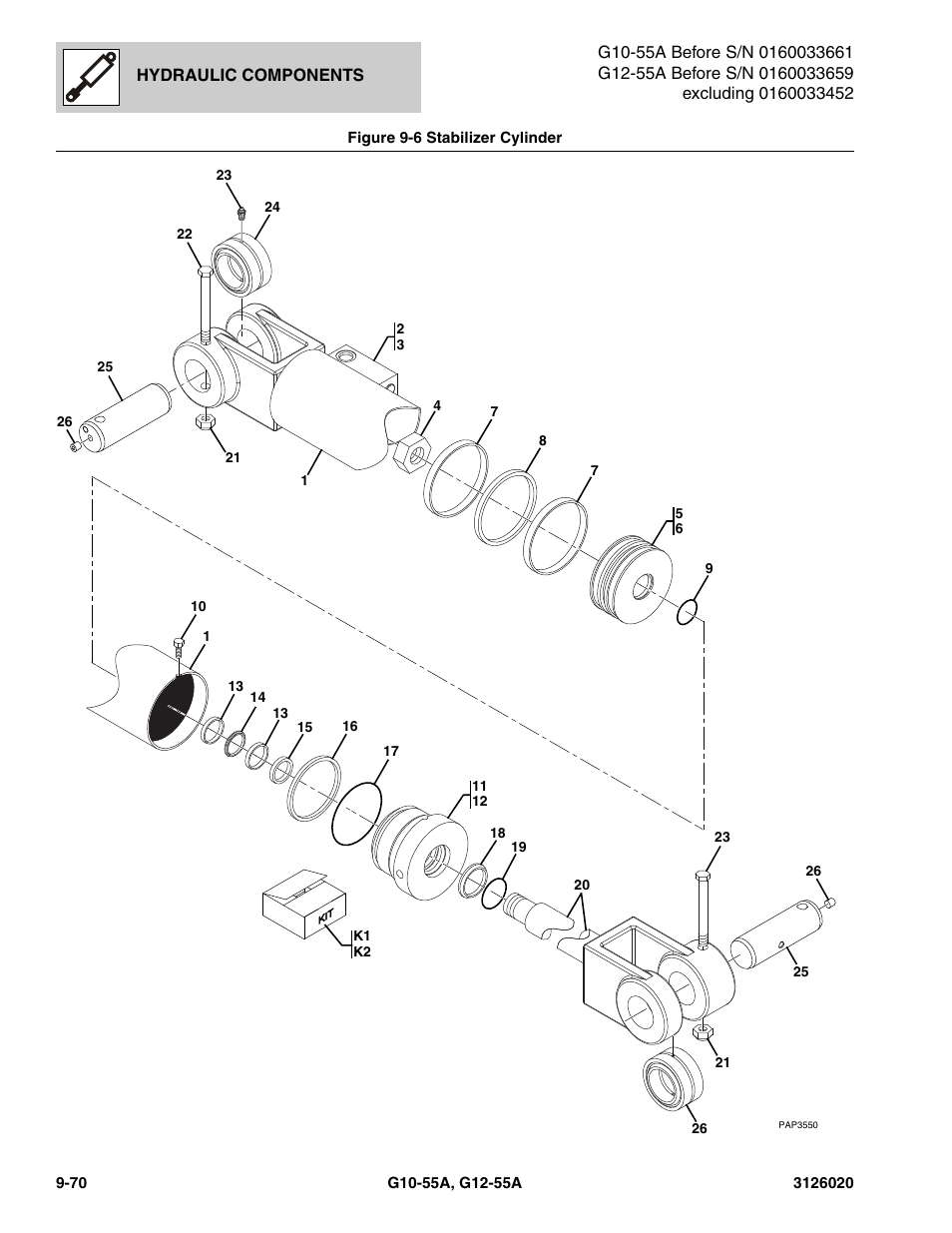 Figure 9-6 stabilizer cylinder, Stabilizer cylinder -70 | JLG G12-55A Parts Manual User Manual | Page 498 / 728