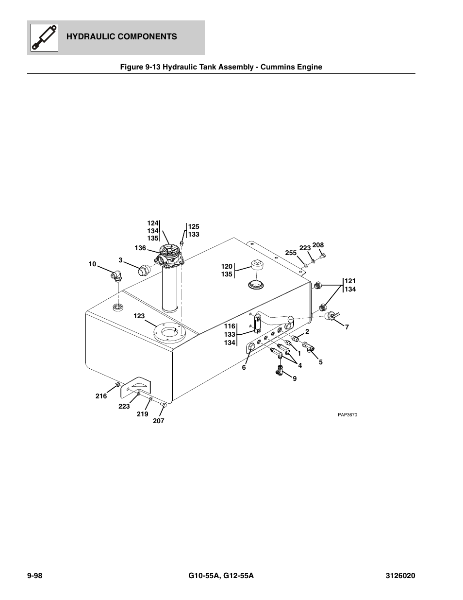 Hydraulic tank assembly - cummins engine -98, Nk, (see figure 9-13 for details), See figure 9-13 for details) | JLG G12-55A Parts Manual User Manual | Page 526 / 728