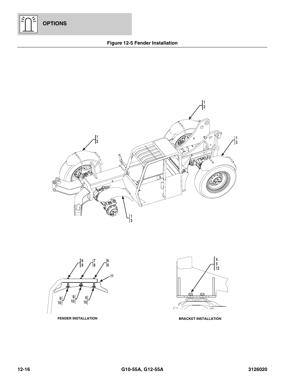 Figure 12-5 fender installation, Fender installation -16 | JLG G12-55A Parts Manual User Manual | Page 656 / 728