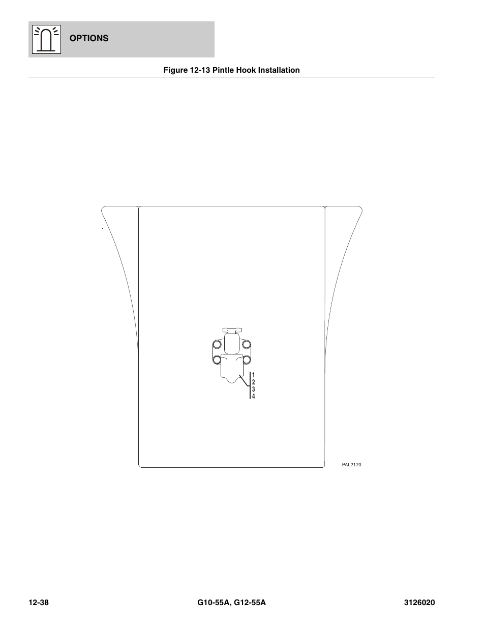 Figure 12-13 pintle hook installation, Pintle hook installation -38 | JLG G12-55A Parts Manual User Manual | Page 678 / 728