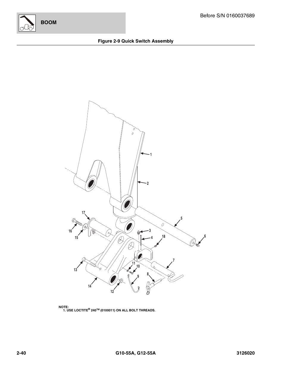 Figure 2-9 quick switch assembly, Quick switch assembly -40, Boom | JLG G12-55A Parts Manual User Manual | Page 68 / 728