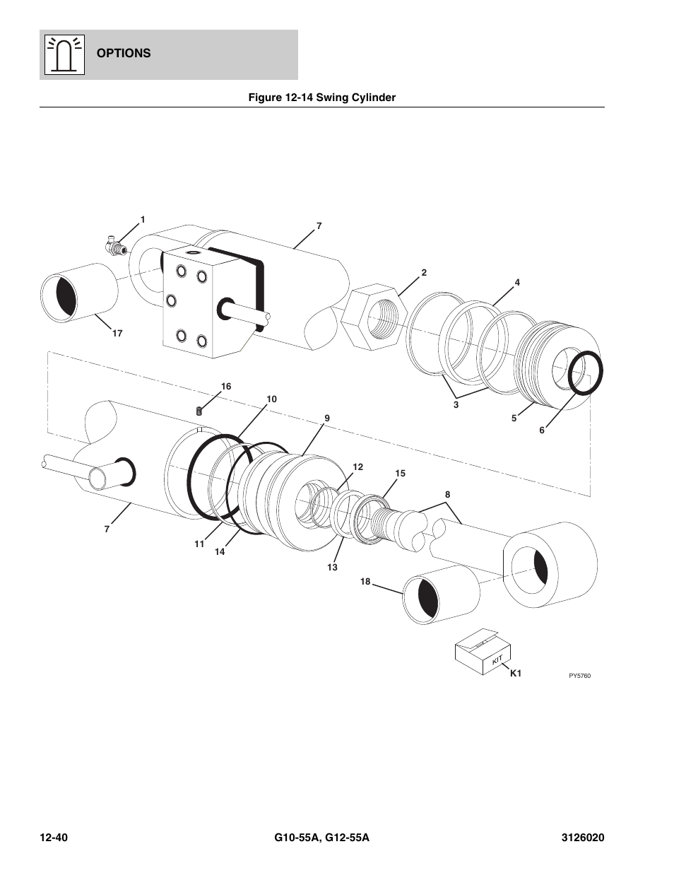 Figure 12-14 swing cylinder, Swing cylinder -40, Options | JLG G12-55A Parts Manual User Manual | Page 680 / 728