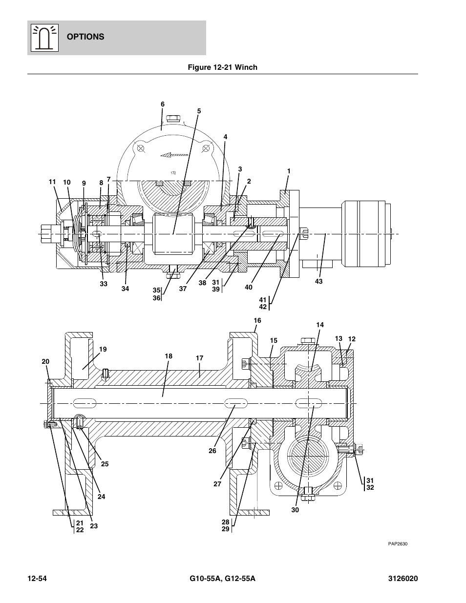 Figure 12-21 winch, Winch -54, Or figure 12-21 | 5 on figure 12-21 f | JLG G12-55A Parts Manual User Manual | Page 694 / 728