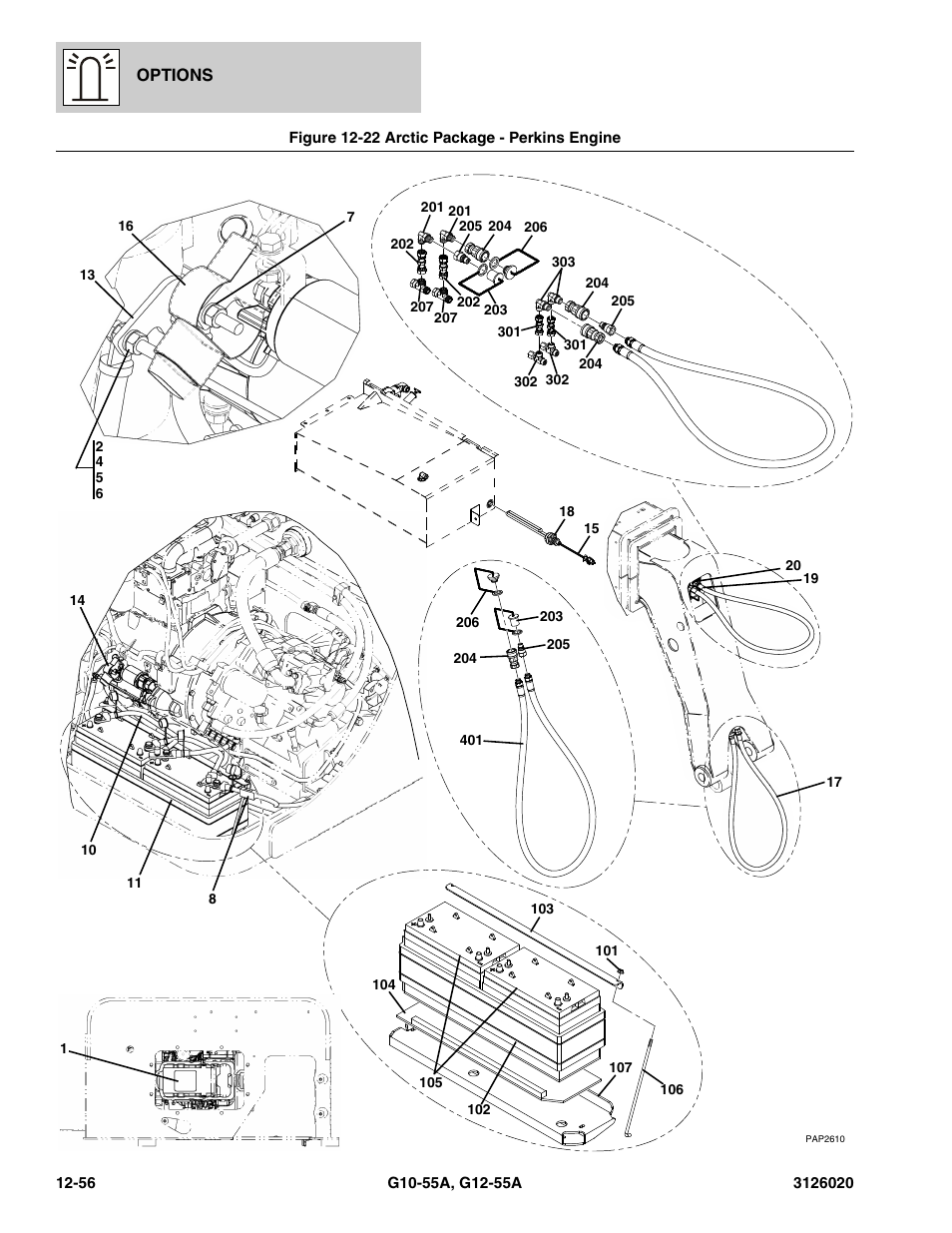 Figure 12-22 arctic package - perkins engine, Arctic package - perkins engine -56 | JLG G12-55A Parts Manual User Manual | Page 696 / 728