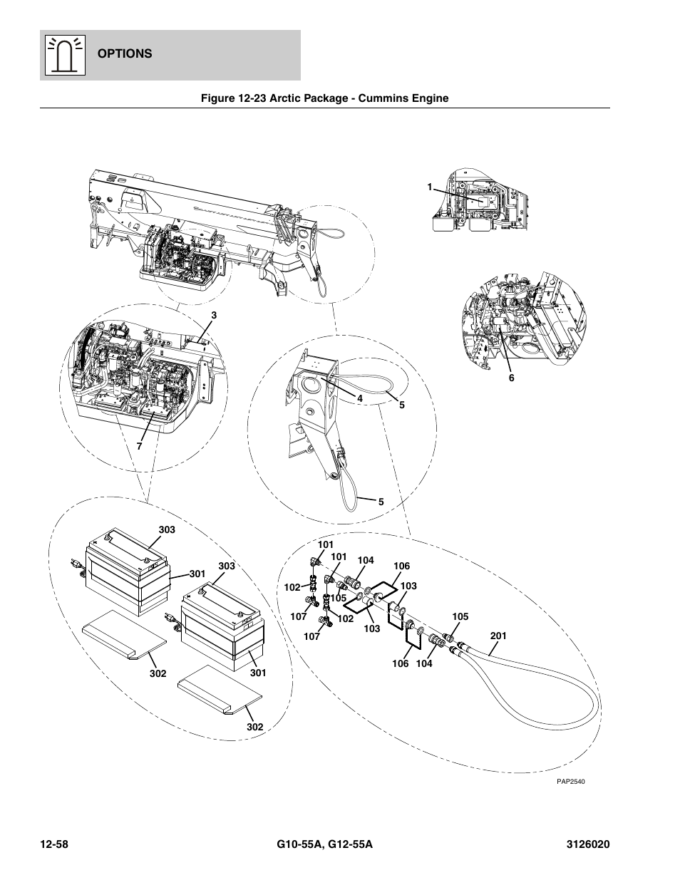 Figure 12-23 arctic package - cummins engine, Arctic package - cummins engine -58 | JLG G12-55A Parts Manual User Manual | Page 698 / 728