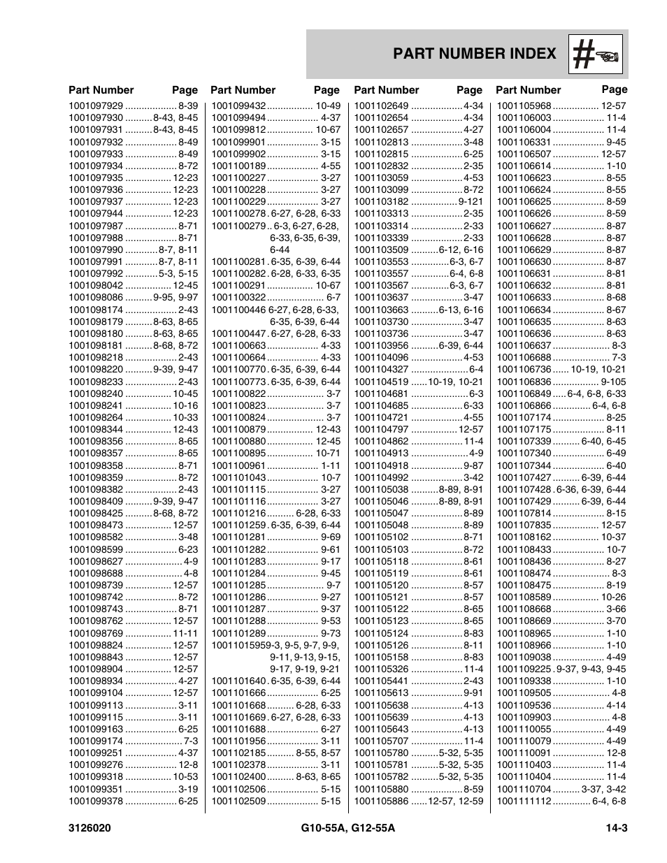 Part number index | JLG G12-55A Parts Manual User Manual | Page 709 / 728