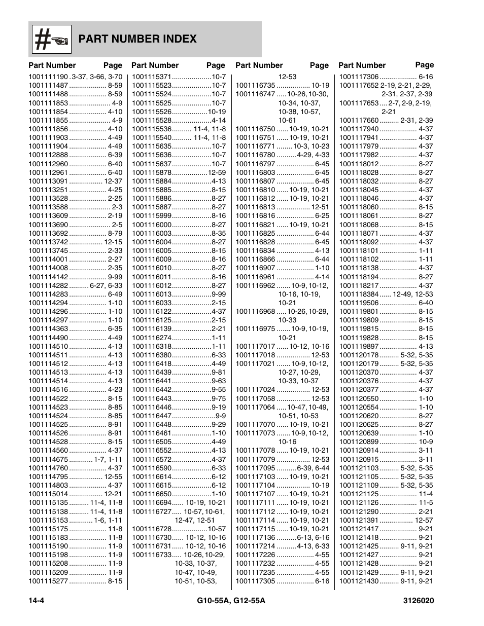 Part number index | JLG G12-55A Parts Manual User Manual | Page 710 / 728