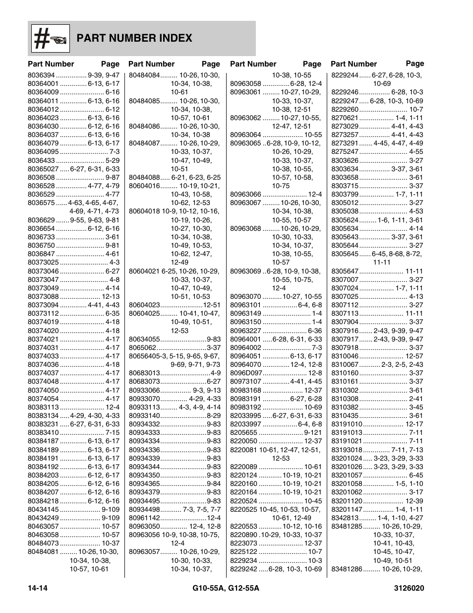 Part number index | JLG G12-55A Parts Manual User Manual | Page 720 / 728