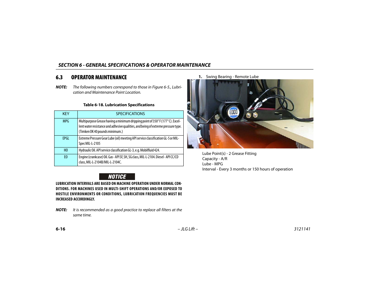 3 operator maintenance, Operator maintenance -16, Lubrication specifications -16 | JLG 1200SJP Operator Manual User Manual | Page 108 / 128