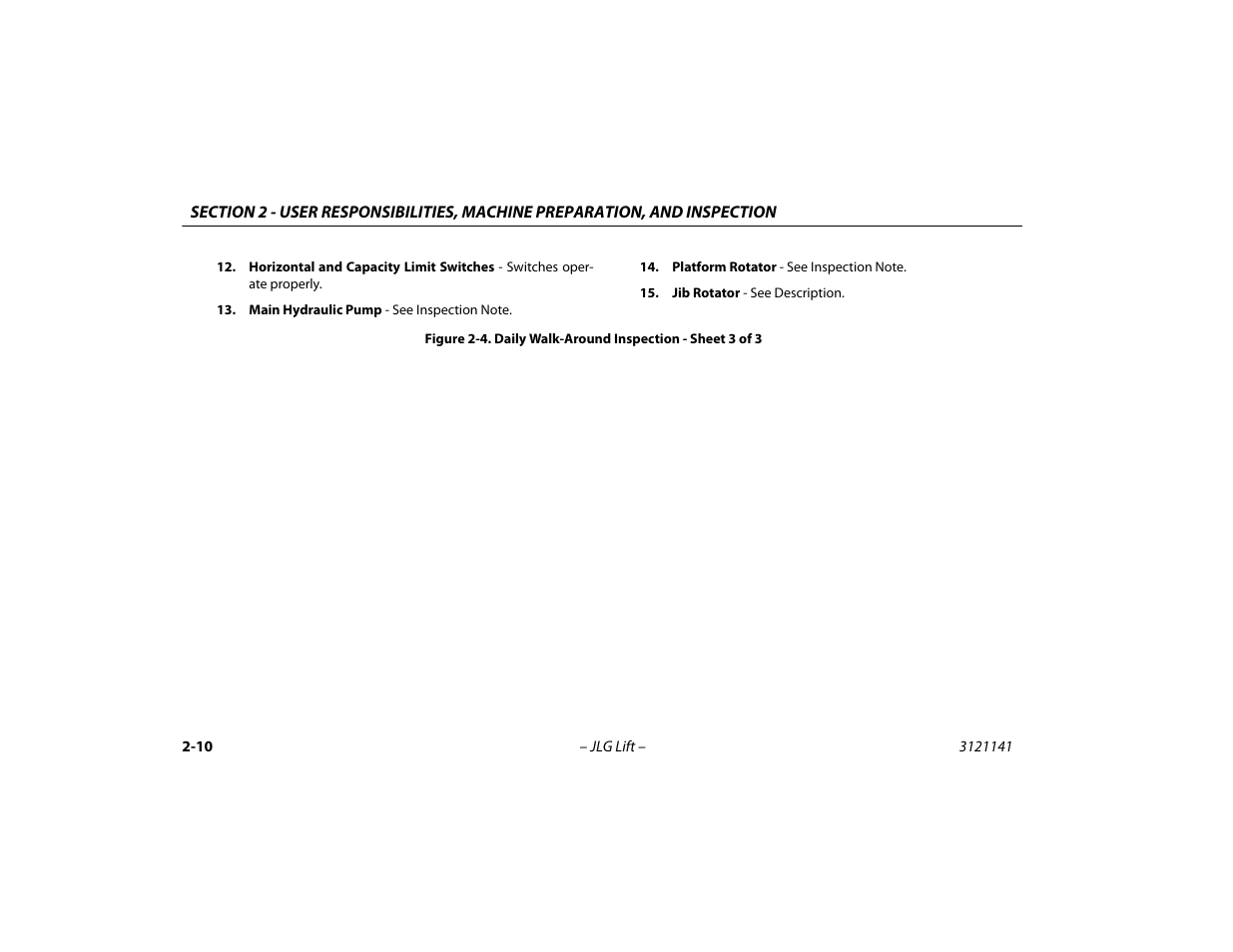 Daily walk-around inspection - sheet 3 of 3 -10 | JLG 1200SJP Operator Manual User Manual | Page 38 / 128