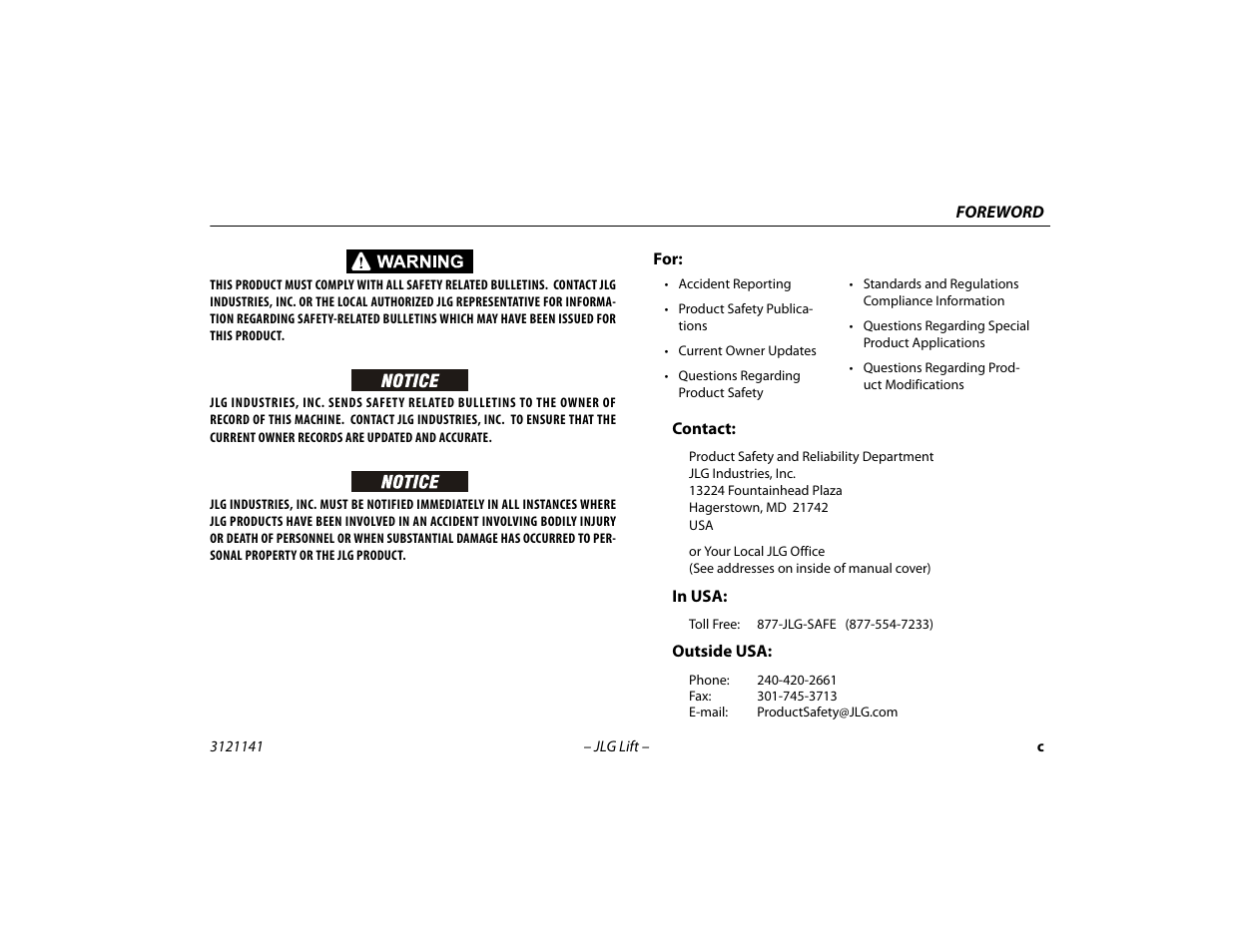 JLG 1200SJP Operator Manual User Manual | Page 5 / 128