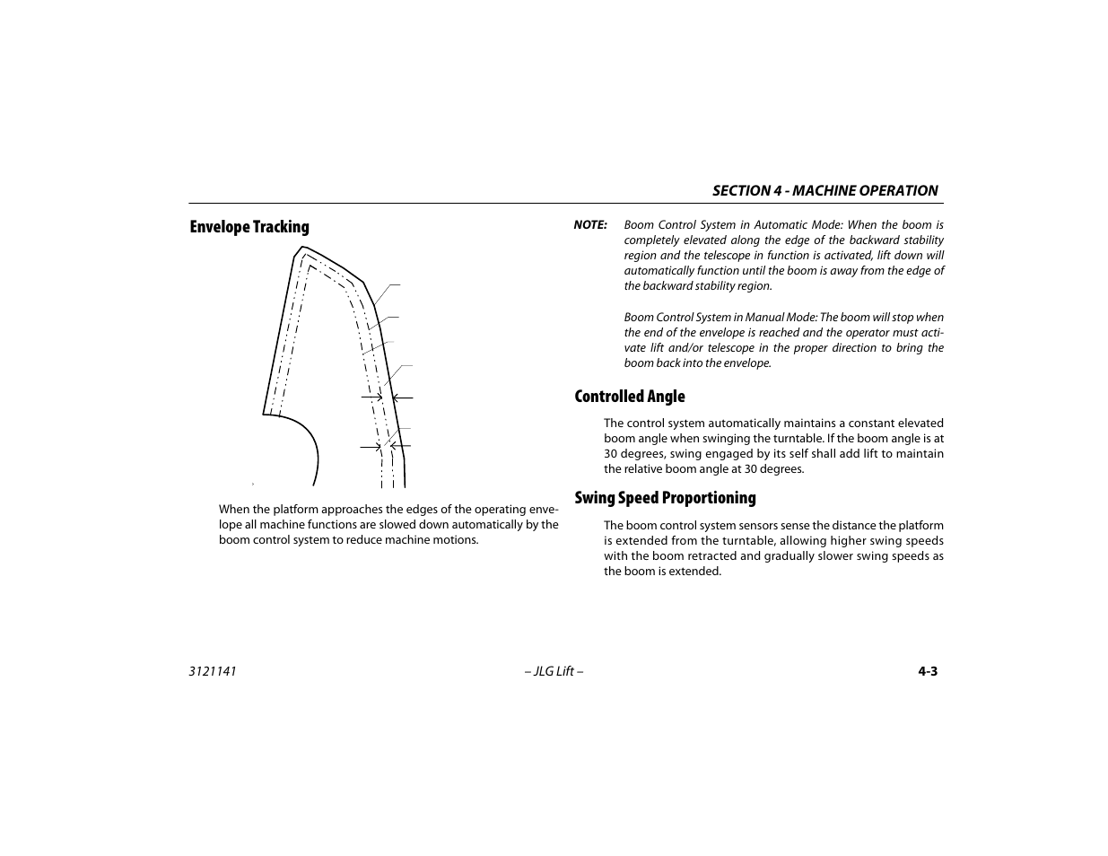 Envelope tracking, Controlled angle, Swing speed proportioning | JLG 1200SJP Operator Manual User Manual | Page 63 / 128