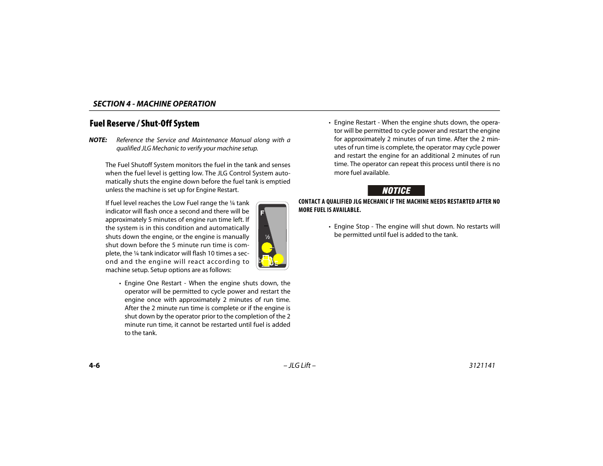 Fuel reserve / shut-off system, Fuel reserve / shut-off system -6 | JLG 1200SJP Operator Manual User Manual | Page 66 / 128