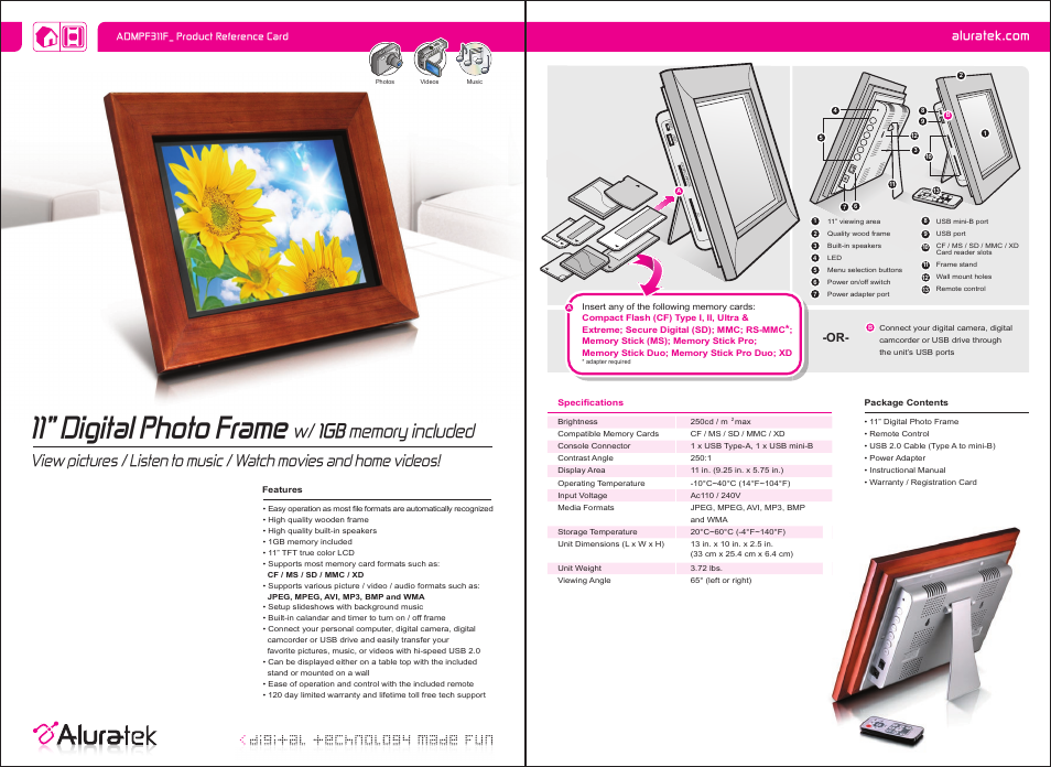 Aluratek ADMPF311F User Manual | 1 page