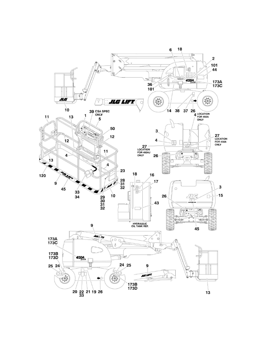 Figure 8-2. decal installation - ansi export specs | JLG 450A_AJ Series II Parts Manual User Manual | Page 392 / 428