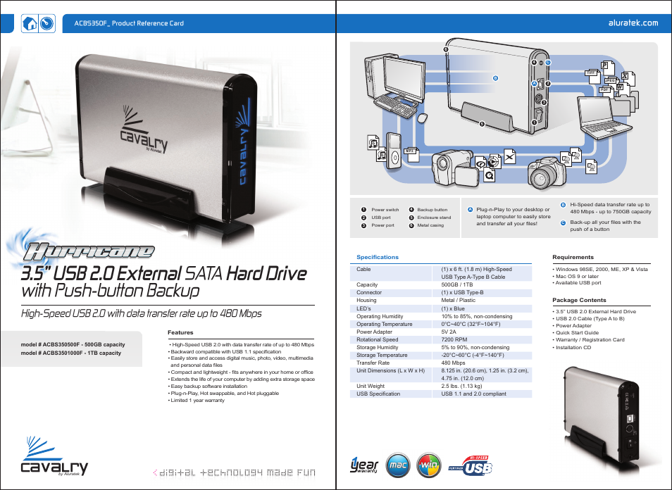 Aluratek Hurricane ACBS350500F User Manual | 1 page