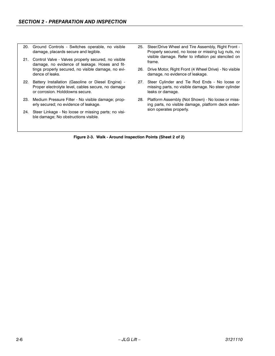 Walk - around inspection points (sheet 2 of 2) -6 | JLG 400CRT ANSI Operator Manual User Manual | Page 18 / 42