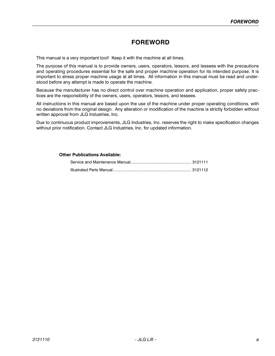 Foreword | JLG 400CRT ANSI Operator Manual User Manual | Page 3 / 42